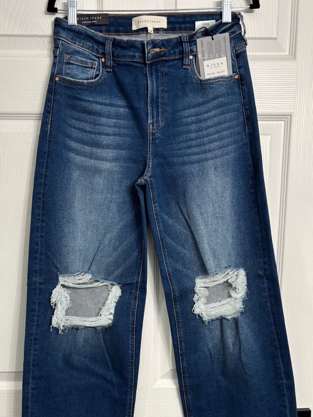 Risen Dark Blue Distressed Boyfriend Jeans - Relaxed Fit